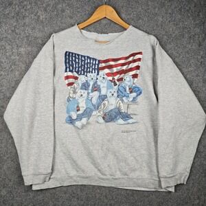 Vtg 90s Coca-Cola Sweatshirt Mens XL Gray Polar Bear USA Flag Outdoors